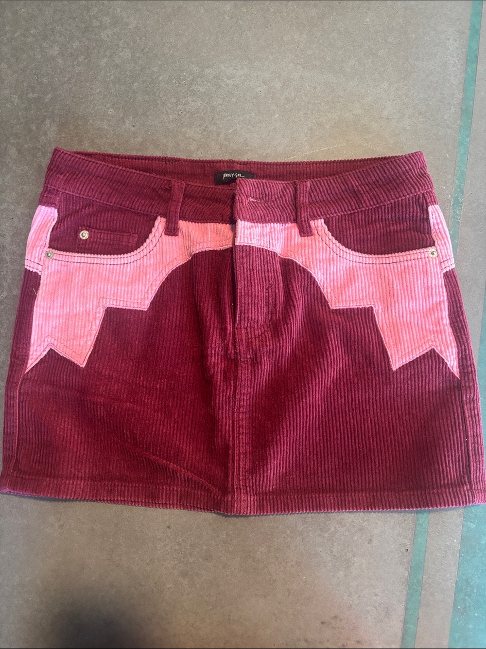 Nasty Gal Burgundy and Pink Corduroy Mini Skirt